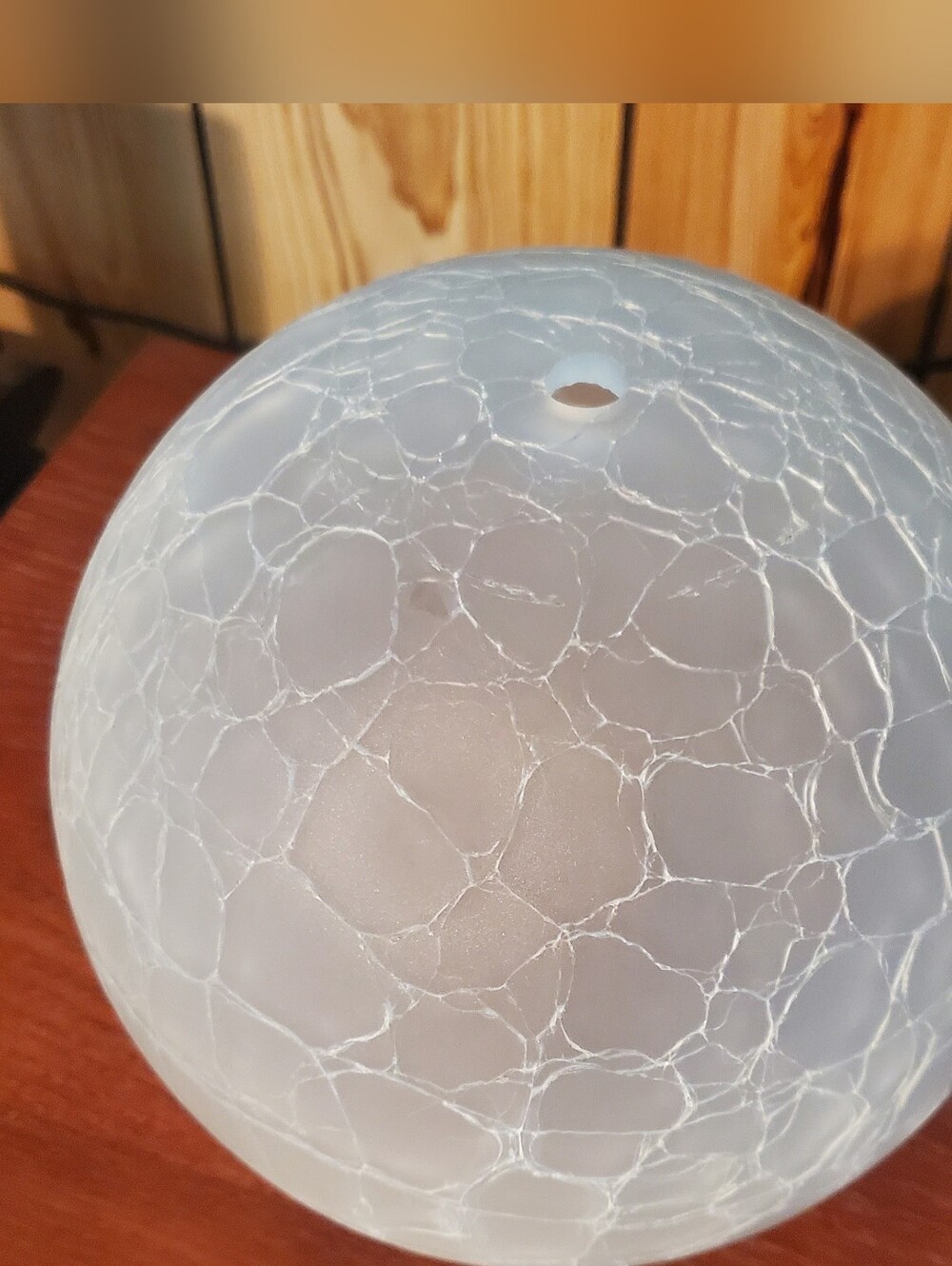 Vintage 8" Frosted Crackle Glass Ceiling Light Globe, Ice Glass - Rare